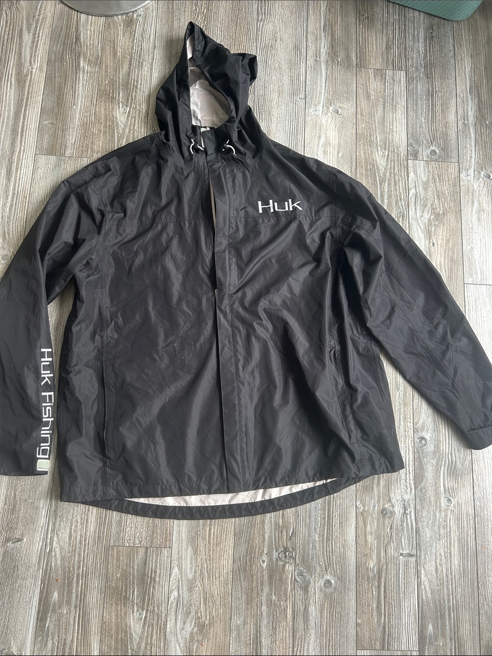 Huk Black Hooded Waterproof Rain Jacket with Logo